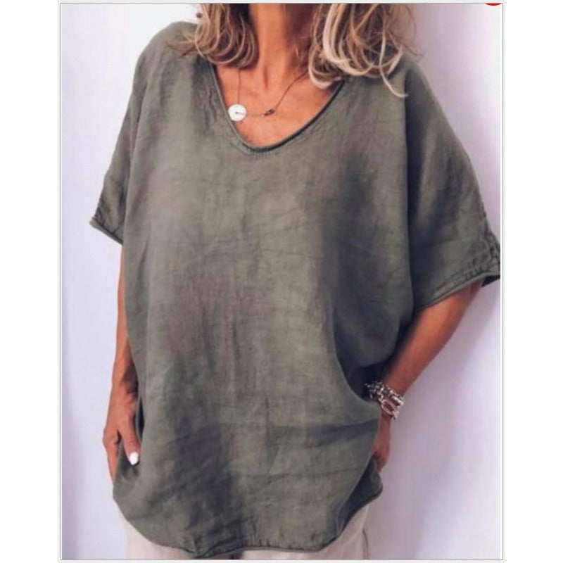 Paula – Komfortowa bluzka damska z krótkim rękawem i dekoltem V - zdjęcie 1